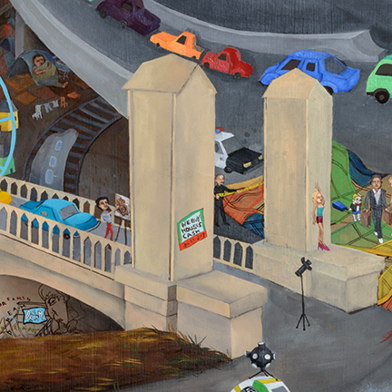 Stephanie Mercado, Live Through This, 2007 - 2015, oil on wood panel, 63 x 120"