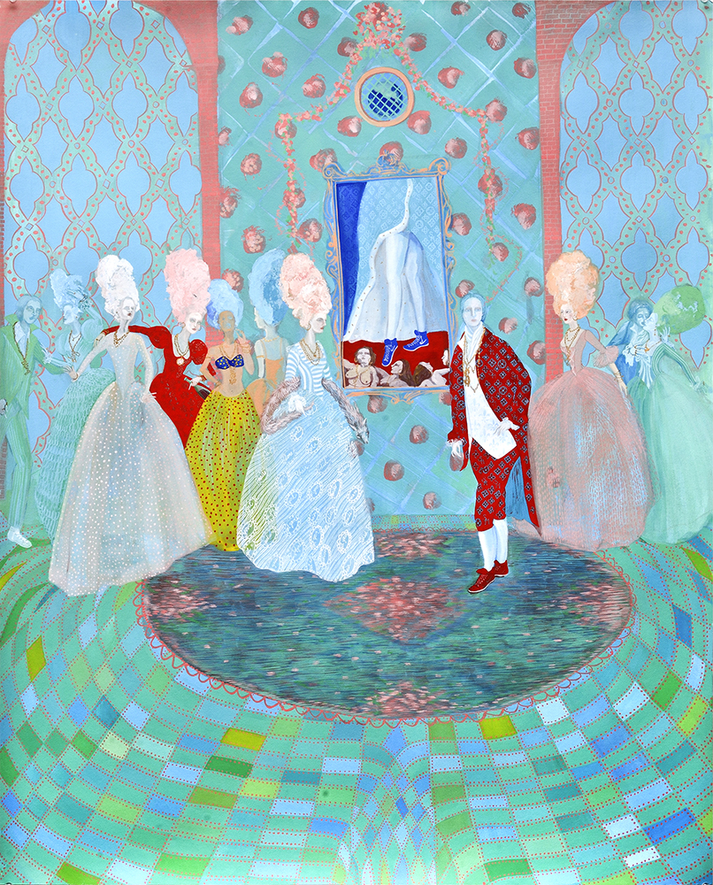 stephanie mercado the game gouache and gold leaf on paper 40 x 32
