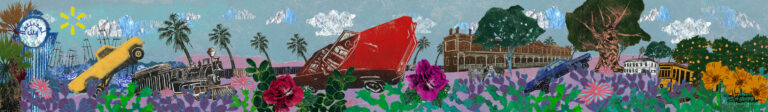 An image of a red lowrider in a landscape paying tribute to National City