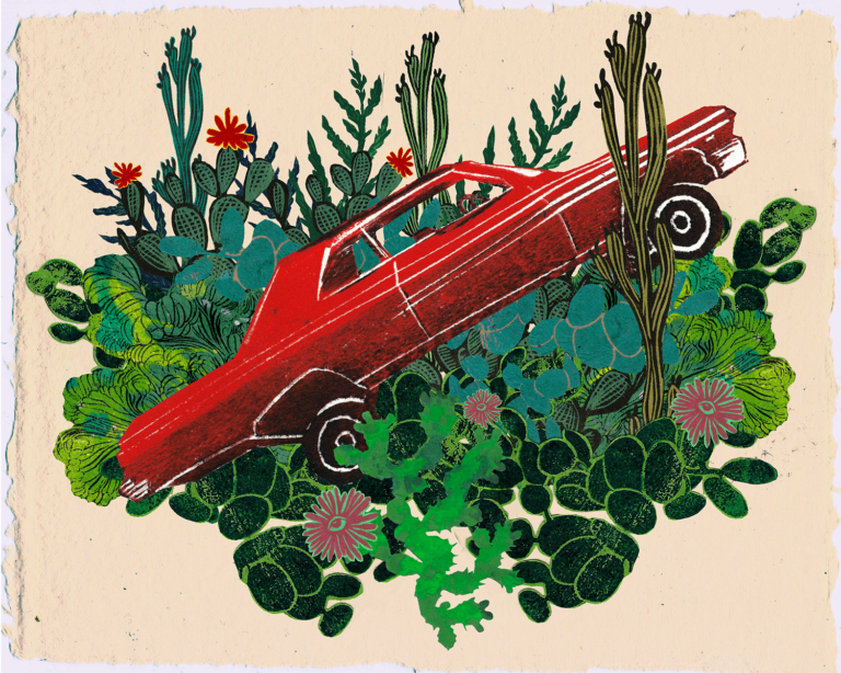 1962 Red Impala with cacti printed on archival paper