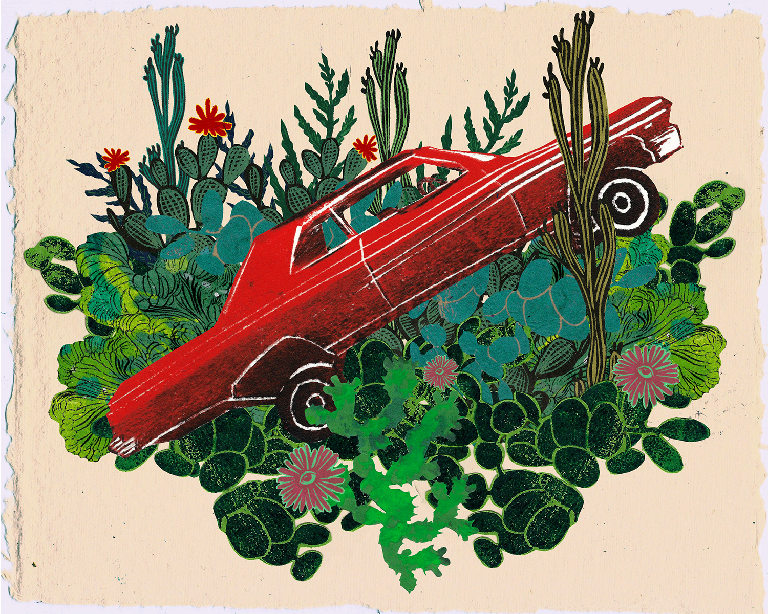 1962 Red Impala with cacti printed on archival paper