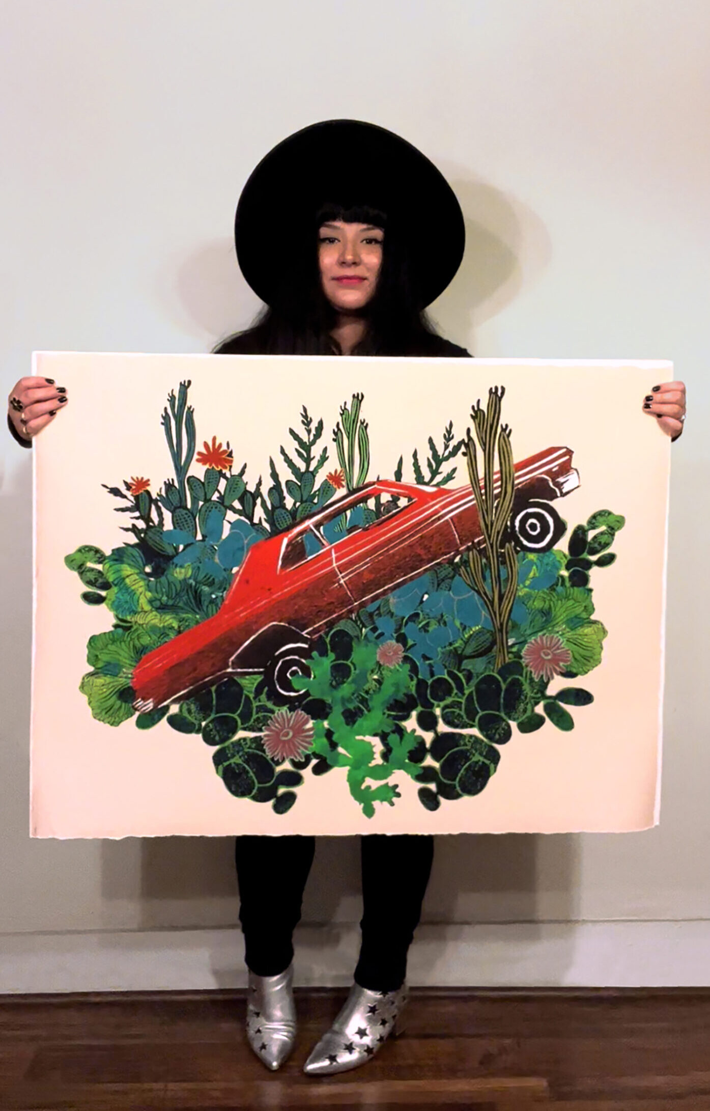1962 Red Impala Print with Cacti