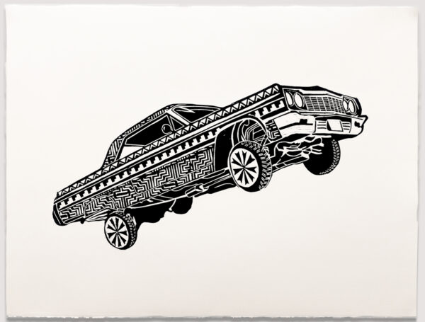 Untitled (Lowrider b/w), 2024, woodcut, Ed. 15, 27-3/4 x 31-1/2" - paper size - Image 2