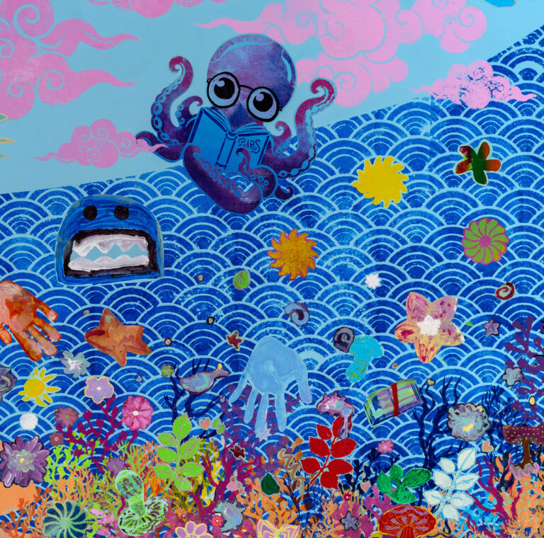Every Book Is a World You Can Walk Into, 2025, marouflage on wood panel, 4 x 23'